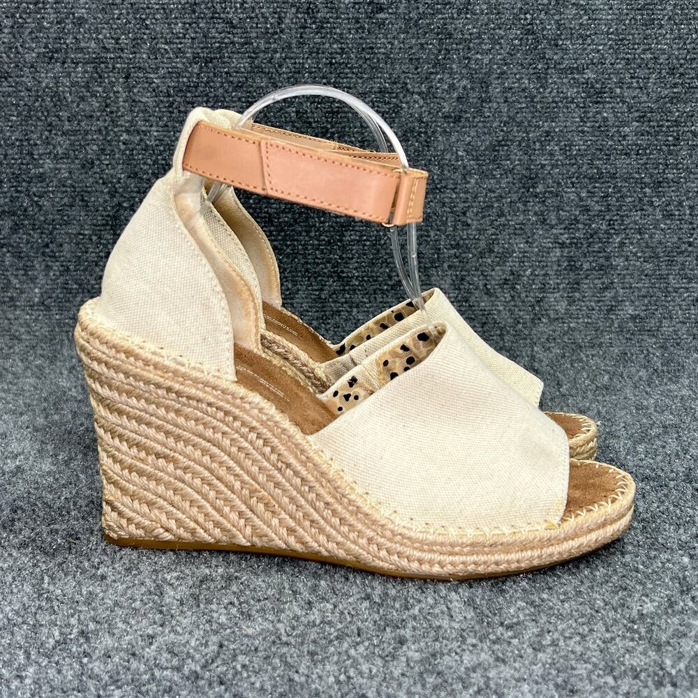 Toms Marisol Wedge Sandals Women's 9 Cream Canvas Espadrille Ankle Strap Shoes